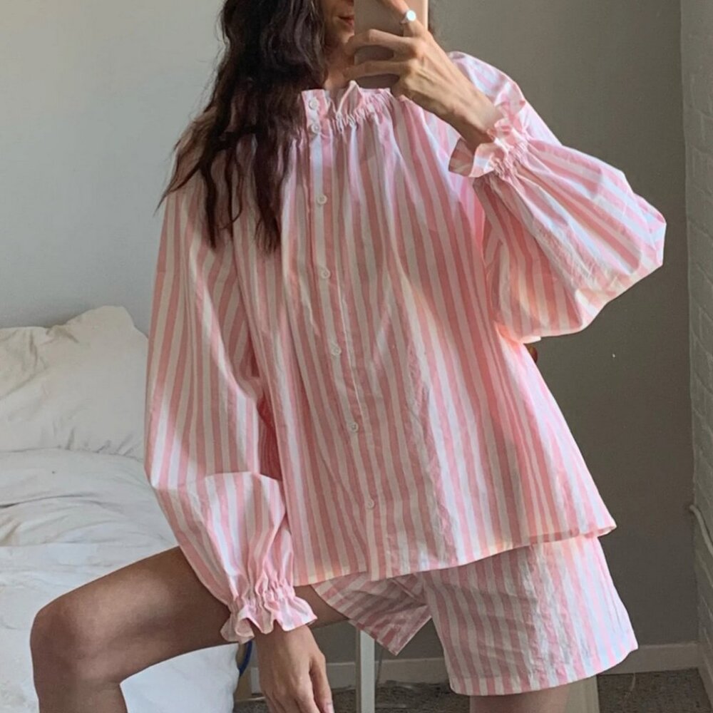 Local Woman Claire blouse size Small Pink stripe